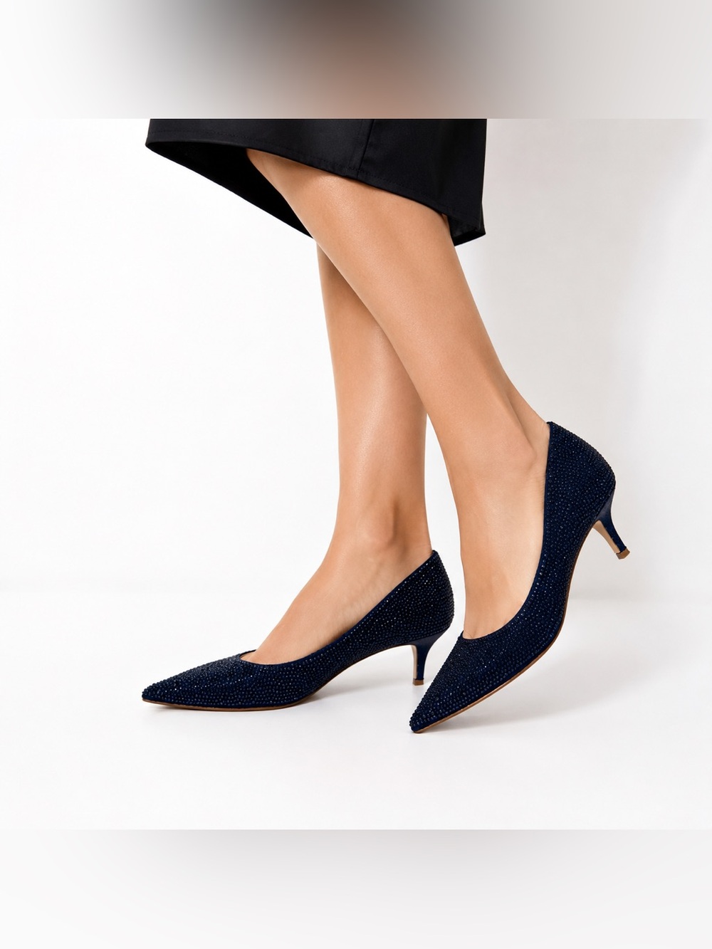 Jewel Badgley Mischka Women's Navy Frenchie Kitten Heel Evening Pumps Size 8